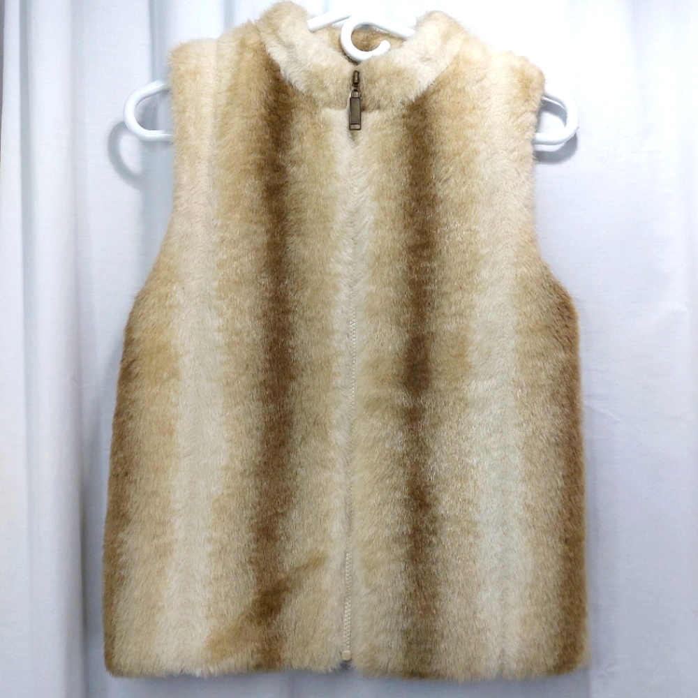 Designers Originals Ombre Tan Faux‎ Fur Vest Polyester Womens Petite Medium